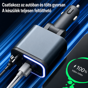 180W 5 az 1-ben LED-es autós gyorstöltő adapter – PD3.0 Type-C és USB szivargyújtós töltő telefonhoz (BBD) - Image 6
