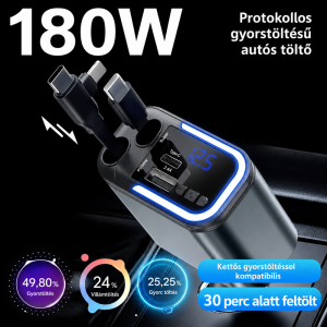 180W 5 az 1-ben LED-es autós gyorstöltő adapter – PD3.0 Type-C és USB szivargyújtós töltő telefonhoz (BBD) - Image 7
