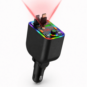 CAR-T6 5 az 1-ben 120W autós gyorstöltő és Bluetooth FM transmitter – Type-C, Lightning, USB (BBD) - Image 3