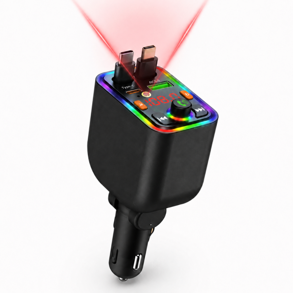 CAR-T6 5 az 1-ben 120W autós gyorstöltő és Bluetooth FM transmitter – Type-C, Lightning, USB (BBD) 1