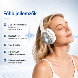 EZRA BW100 2 az 1-ben Bluetooth fejhallgató és hangszóró – Bluetooth 5.4, Type-C töltéssel (BBD) - Image 4