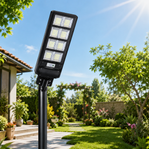 HAYAMI KL25-298 napelemes LED utcai lámpa 210 LED-del – kültéri mozgásérzékelős udvari világítás távirányítóval (BBD) - Image 4