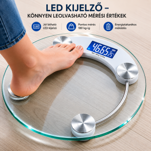 Kouvolsen KOS-17008 digitális személymérleg – LED kijelzős üveg testsúlymérő 180 kg (BBKM) - Image 5