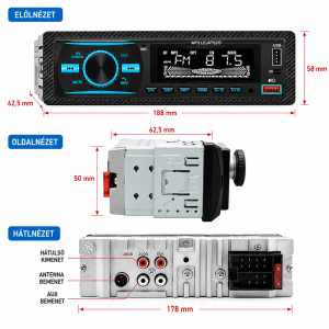 Modern autórádió Bluetooth kapcsolattal – MP3/USB/SD támogatás és LCD Kijelző (BBL) - Image 7