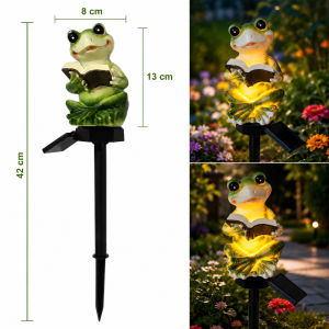 Napelemes béka LED kerti lámpa 41 cm – dekoratív kültéri szolár leszúrható hangulatfény DC-006 (BBD) - Image 4