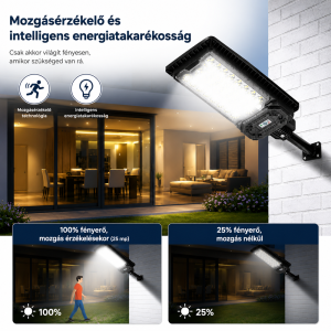 Napelemes utcai LED lámpa 888 LED – mozgásérzékelős kültéri reflektor távirányítóval IP66 W7114-3 (BBD) - Image 3