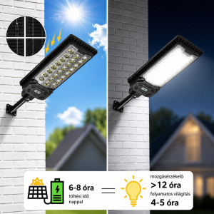 Napelemes utcai LED lámpa 888 LED – mozgásérzékelős kültéri reflektor távirányítóval IP66 W7114-3 (BBD) - Image 6