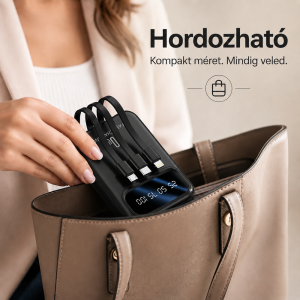 XNEN XN-458S powerbank 10000mAh – 65W szupergyors töltő beépített kábelekkel és digitális kijelzőve (THM) - Image 3