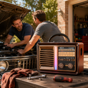 YUEGAN YG-7050BTS retro Bluetooth rádió – hordozható AM/FM/SW multimédiás hangszóró USB/TF lejátszóval (BBD) - Image 3